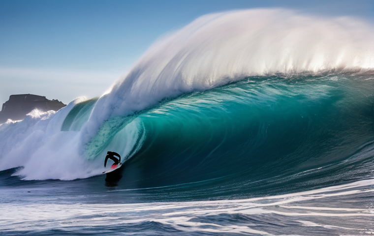칠레 서핑 명소 추천 - **Epic Big-Wave Surfing at Punta de Lobos, Chile**
    A powerful, cinematic shot of a professional ...