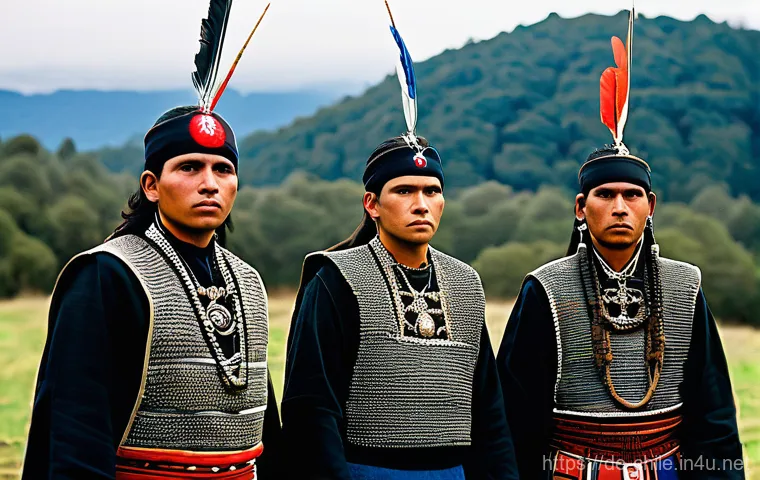 칠레와 스페인 식민지 역사 - **Prompt:** A dramatic scene depicting the arrival of the first Spanish conquistadors in a rugged, m...