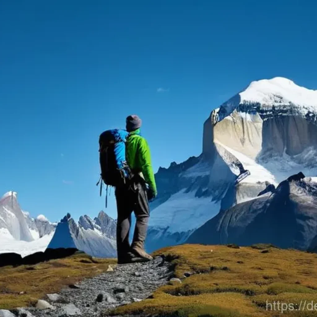 칠레 방문 시 주의할 점 - **Patagonian Alpine Trekker:** A breathtaking panoramic shot of the majestic Torres del Paine Nation...
