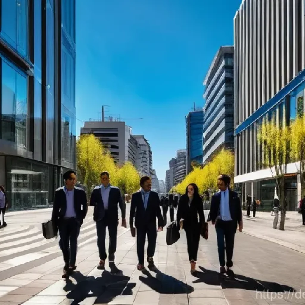 칠레의 노동 시장과 실업률 - **Dynamic Chilean Workforce in Santiago**
A vibrant, wide-angle street photography shot capturin...