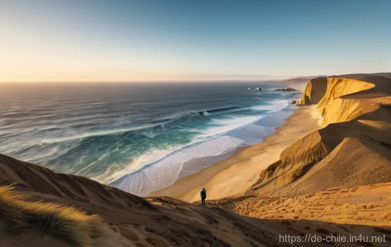 칠레 해변 휴양지 추천 - **"A breathtaking wide-angle landscape shot of the rugged Chilean Pacific coastline, showcasing the ...