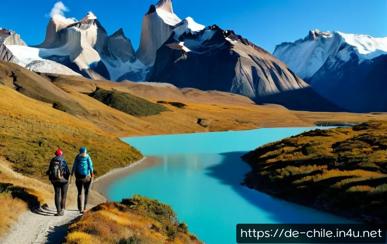 칠레의 자연 보호 구역 - Photorealistic panoramic view of Torres del Paine National Park in Chile, dramatic granite towers ri...